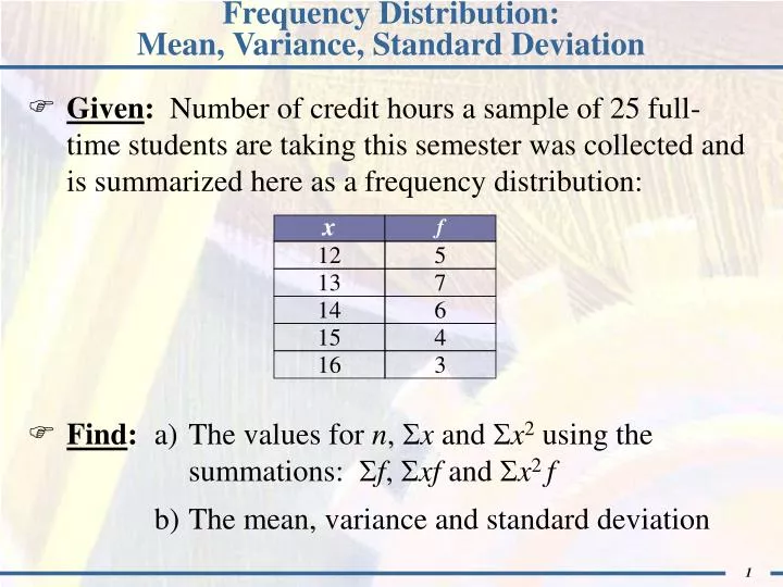 frequency distribution mean variance standard deviation