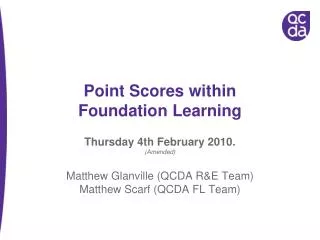 Point Scores within Foundation Learning