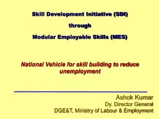 Skill Development Initiative (SDI) through Modular Employable Skills (MES) National Vehicle for skill building to reduc