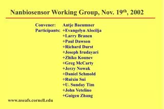 Nanbiosensor Working Group, Nov. 19 th , 2002