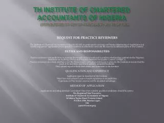 TH INSTITUTE OF CHARTERED ACCOUNTANTS OF NIGERIA ( Established by act of parliament no. 15 of 1965)