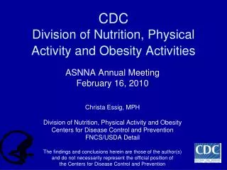 CDC Division of Nutrition, Physical Activity and Obesity Activities