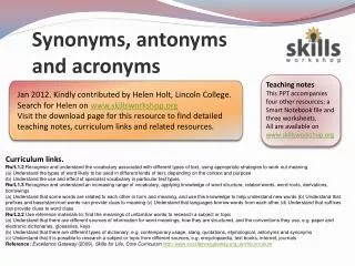 Synonyms, antonyms and acronyms