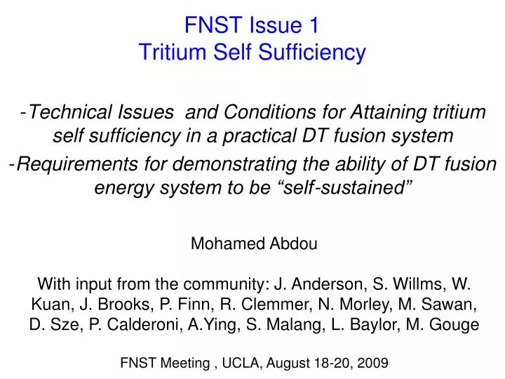 fnst issue 1 tritium self sufficiency