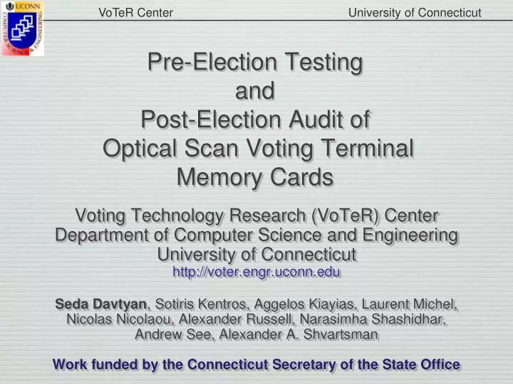 pre election testing and post election audit of optical scan voting terminal memory cards