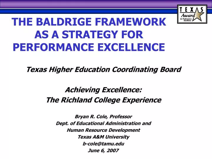 the baldrige framework as a strategy for performance excellence