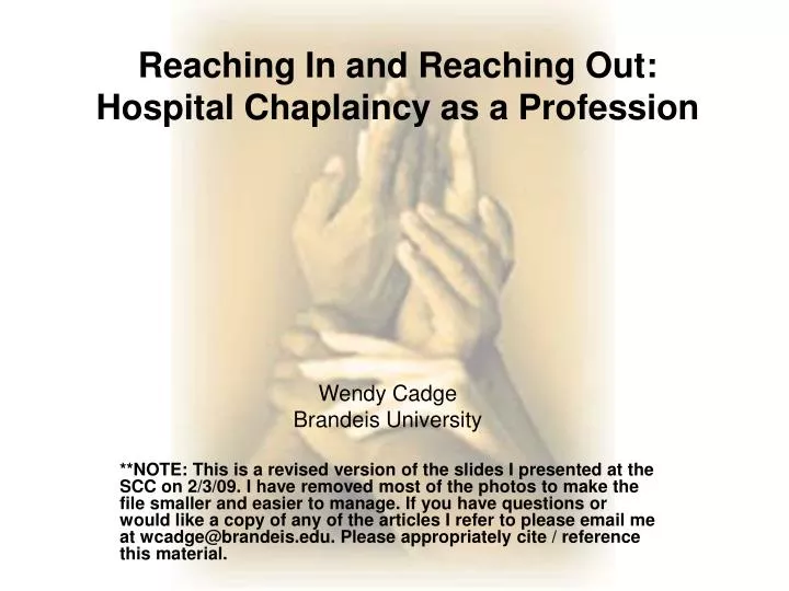 reaching in and reaching out hospital chaplaincy as a profession