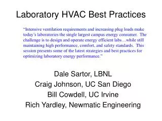 Laboratory HVAC Best Practices