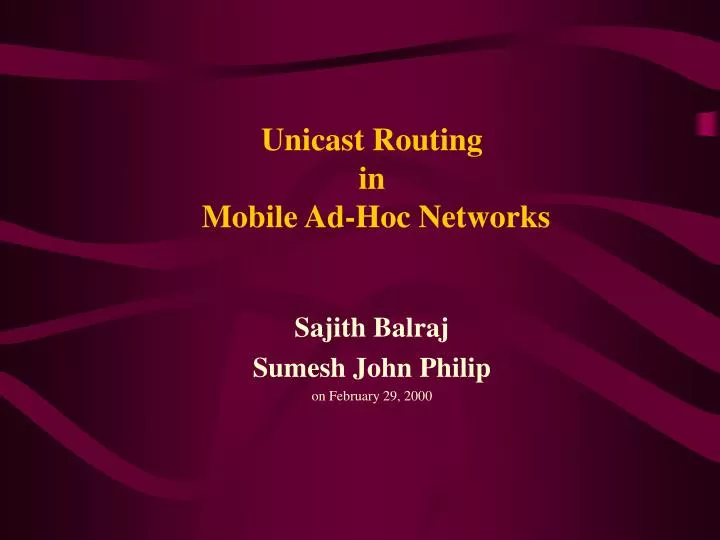 unicast routing in mobile ad hoc networks