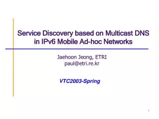 Service Discovery based on Multicast DNS in IPv6 Mobile Ad-hoc Networks
