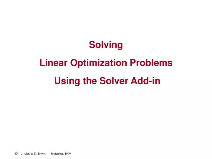 solving linear optimization problems using the solver add in