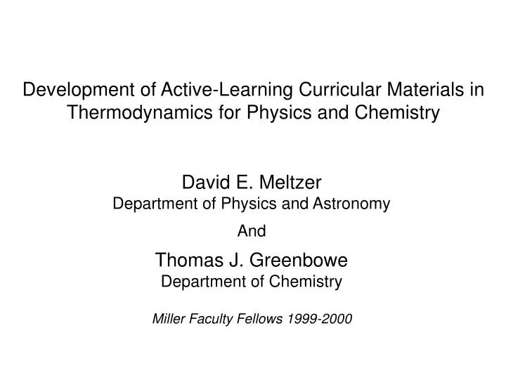 development of active learning curricular materials in thermodynamics for physics and chemistry