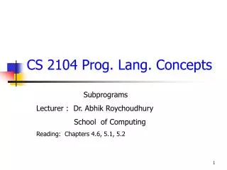 CS 2104 Prog. Lang. Concepts