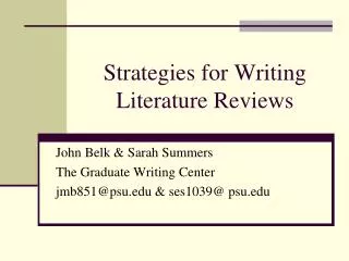 Strategies for Writing Literature Reviews