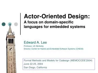 Actor-Oriented Design: A focus on domain-specific languages for embedded systems