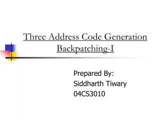 Three Address Code Generation Backpatching-I