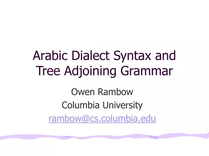 arabic dialect syntax and tree adjoining grammar