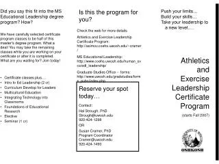 Athletics and Exercise Leadership Certificate Program