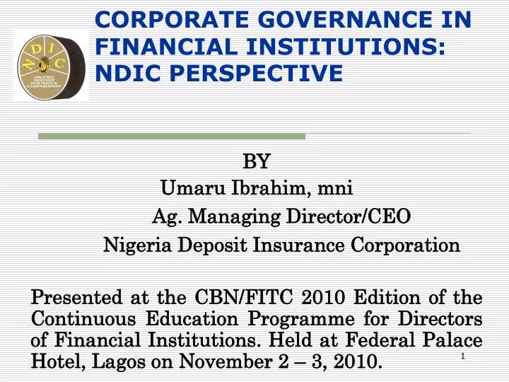 corporate governance in financial institutions ndic perspective