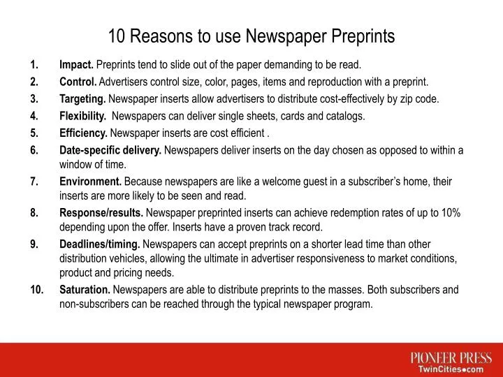 10 reasons to use newspaper preprints