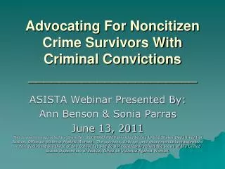 Advocating For Noncitizen Crime Survivors With Criminal Convictions ______________________