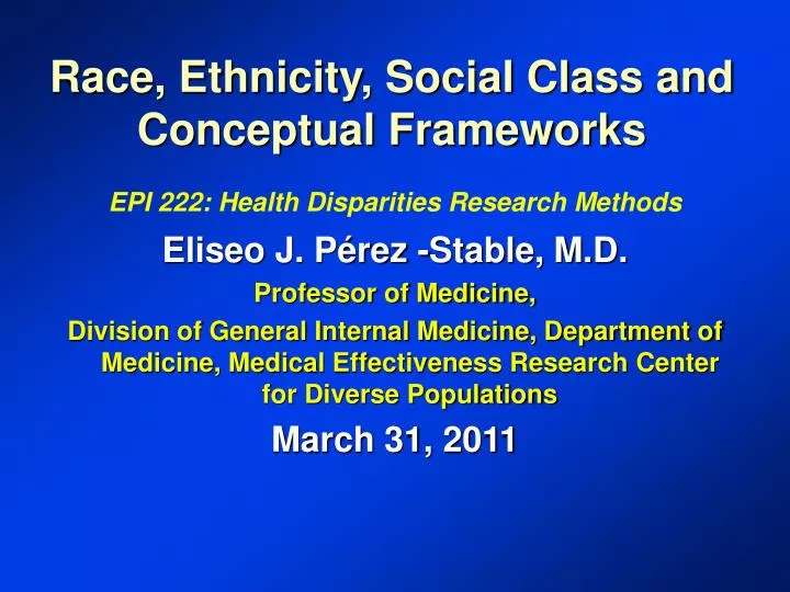 race ethnicity social class and conceptual frameworks