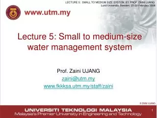Lecture 5: Small to medium-size water management system