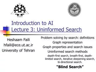Introduction to AI Lecture 3: Uninformed Search