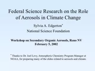 Federal Science Research on the Role of Aerosols in Climate Change