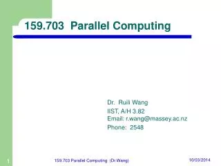 159.703 Parallel Computing