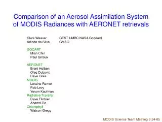 Comparison of an Aerosol Assimilation System of MODIS Radiances with AERONET retrievals