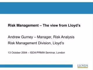Risk Management – The view from Lloyd’s