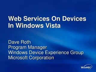 Web Services On Devices In Windows Vista