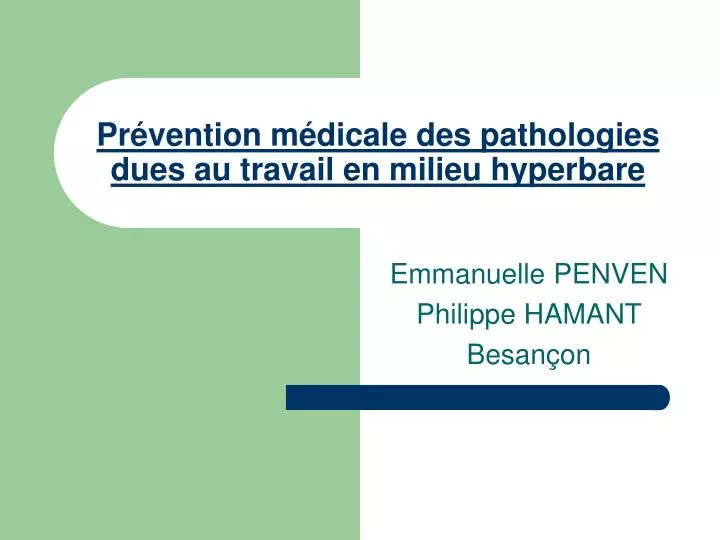 pr vention m dicale des pathologies dues au travail en milieu hyperbare