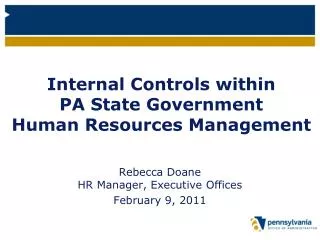 Internal Controls within PA State Government Human Resources Management