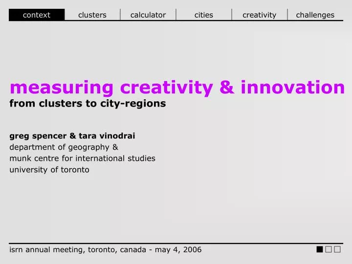 measuring creativity innovation from clusters to city regions