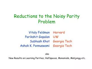 Reductions to the Noisy Parity Problem