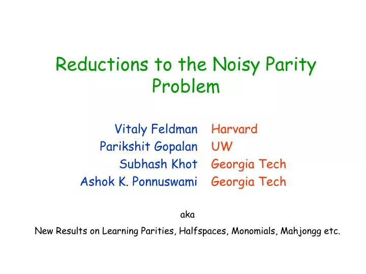 reductions to the noisy parity problem