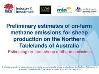 Preliminary estimates of on-farm methane emissions for sheep production on the Northern Tablelands of Australia