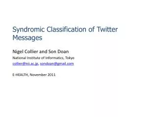 Syndromic Classification of Twitter Messages