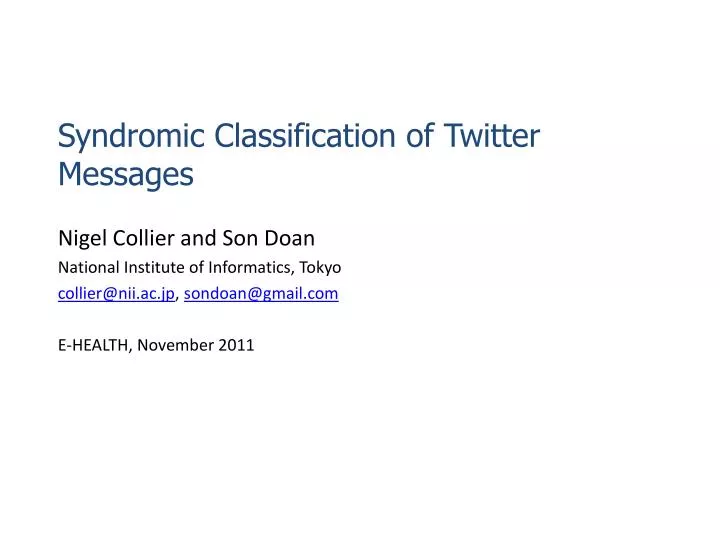 syndromic classification of twitter messages