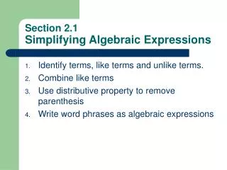 Section 2.1 Simplifying Algebraic Expressions