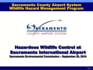 Sacramento County Airport System Wildlife Hazard Management Program