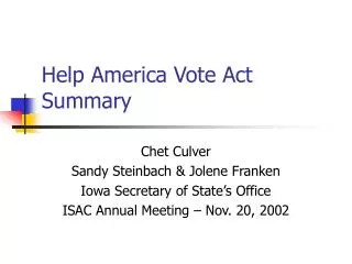 Help America Vote Act Summary