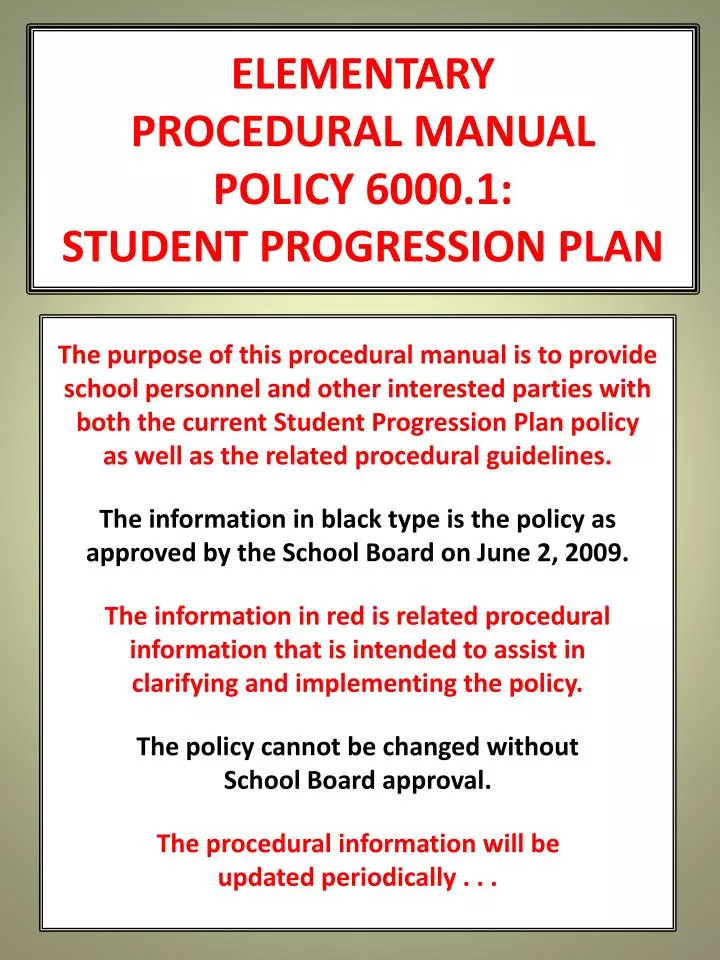 elementary procedural manual policy 6000 1 student progression plan