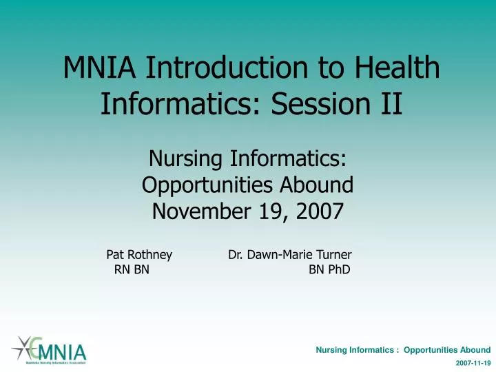 mnia introduction to health informatics session ii