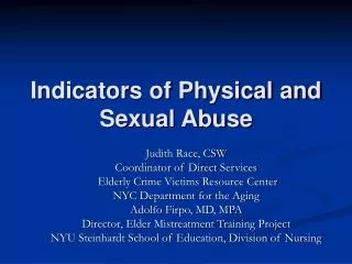 Indicators of Physical and Sexual Abuse