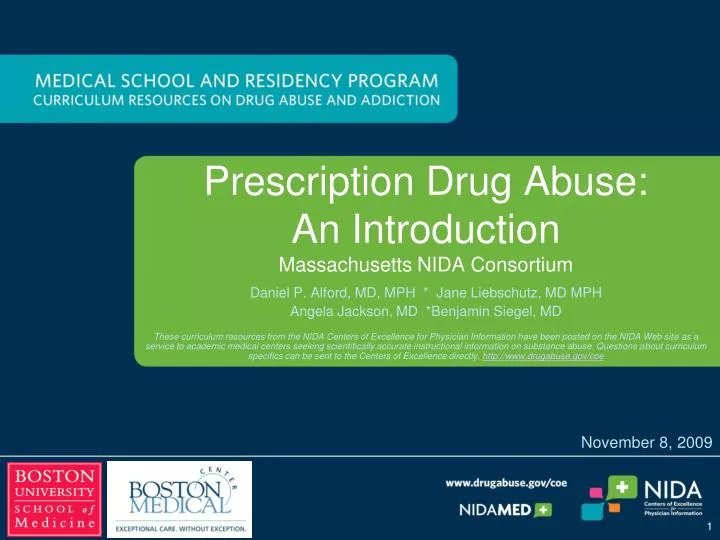 prescription drug abuse an introduction massachusetts nida consortium