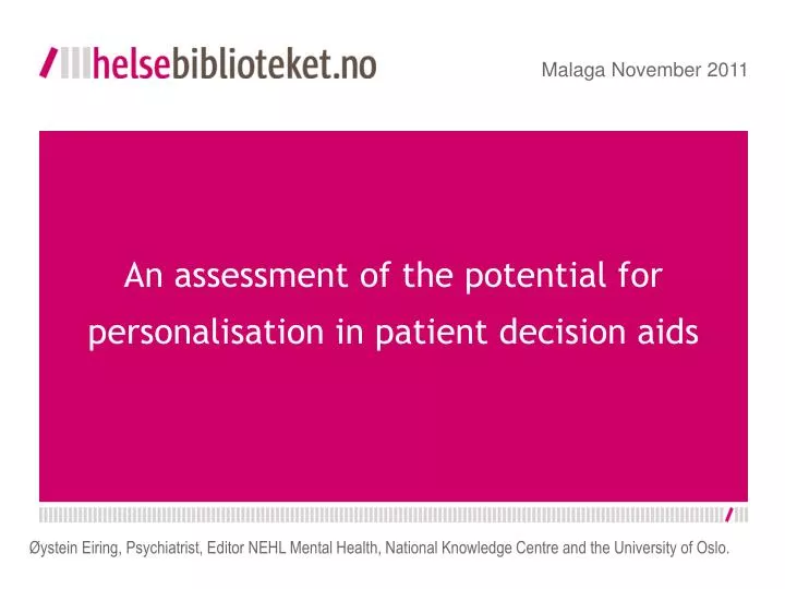 an assessment of the potential for personalisation in patient decision aids