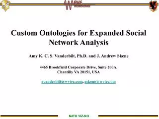 Custom Ontologies for Expanded Social Network Analysis Amy K. C. S. Vanderbilt, Ph.D. and J. Andrew Skene 4465 Brookfiel